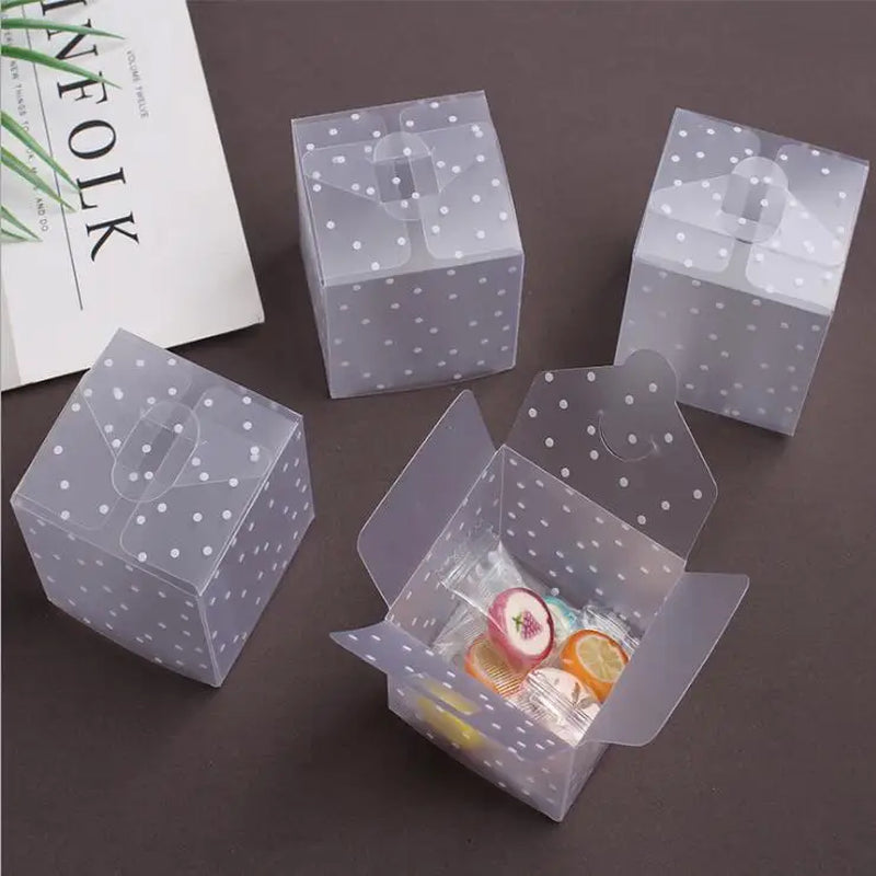 50Pcs/Lot Clear PVC Candy Packaging Box Square Transparent Cake Box Dot DIY Plastic Packaging Gift Box Wedding Party Decorations