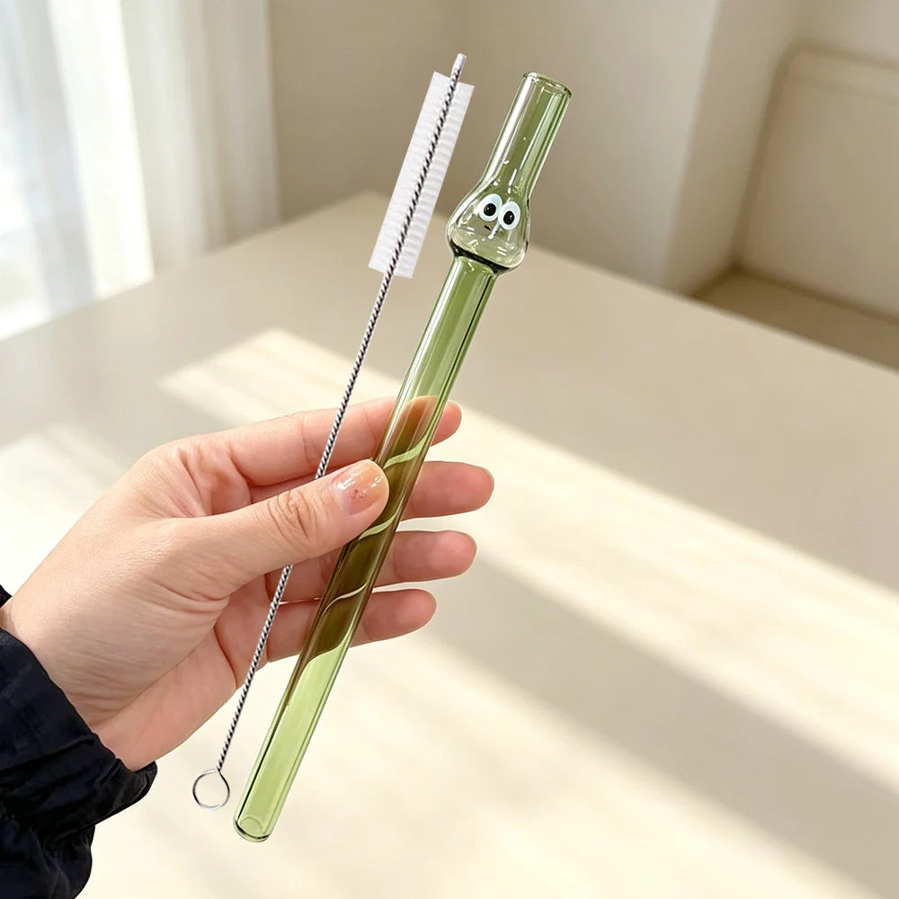 1Ps Reusable High Borosilicate Glass Straw Wide 12Mm Pearl Milkshake Bubble Tea Straw with 1Pc Brush Bar Accessories