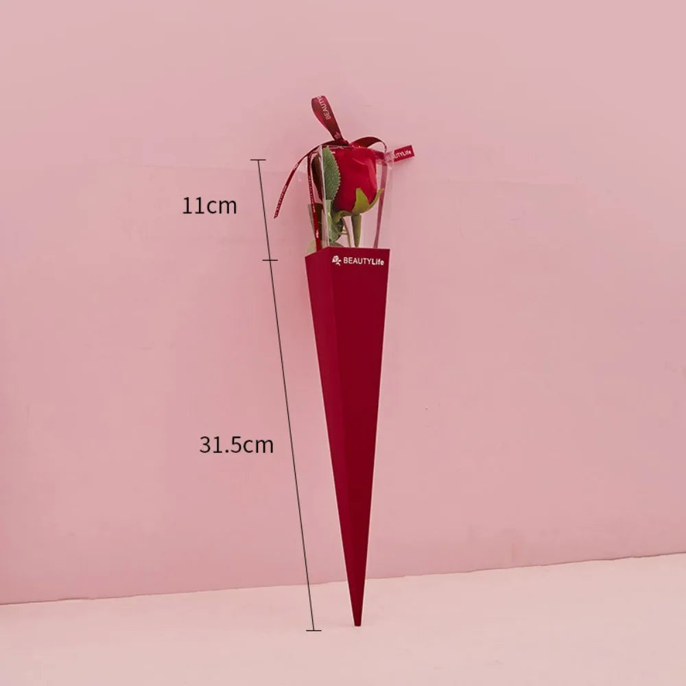 10Pcs Clear Window Bouquet Box Single Rose Bouquet Wrapping Paper Valentine'S Day Flower Art Box Gift Box Paper Bags Cases