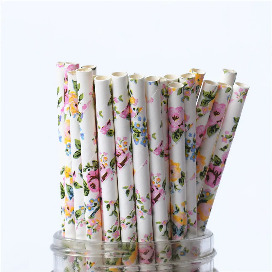 25Pcs Metallic Gold Heart Star Foil Stripe Paper Straws Silver Chevron Wedding Party Decor