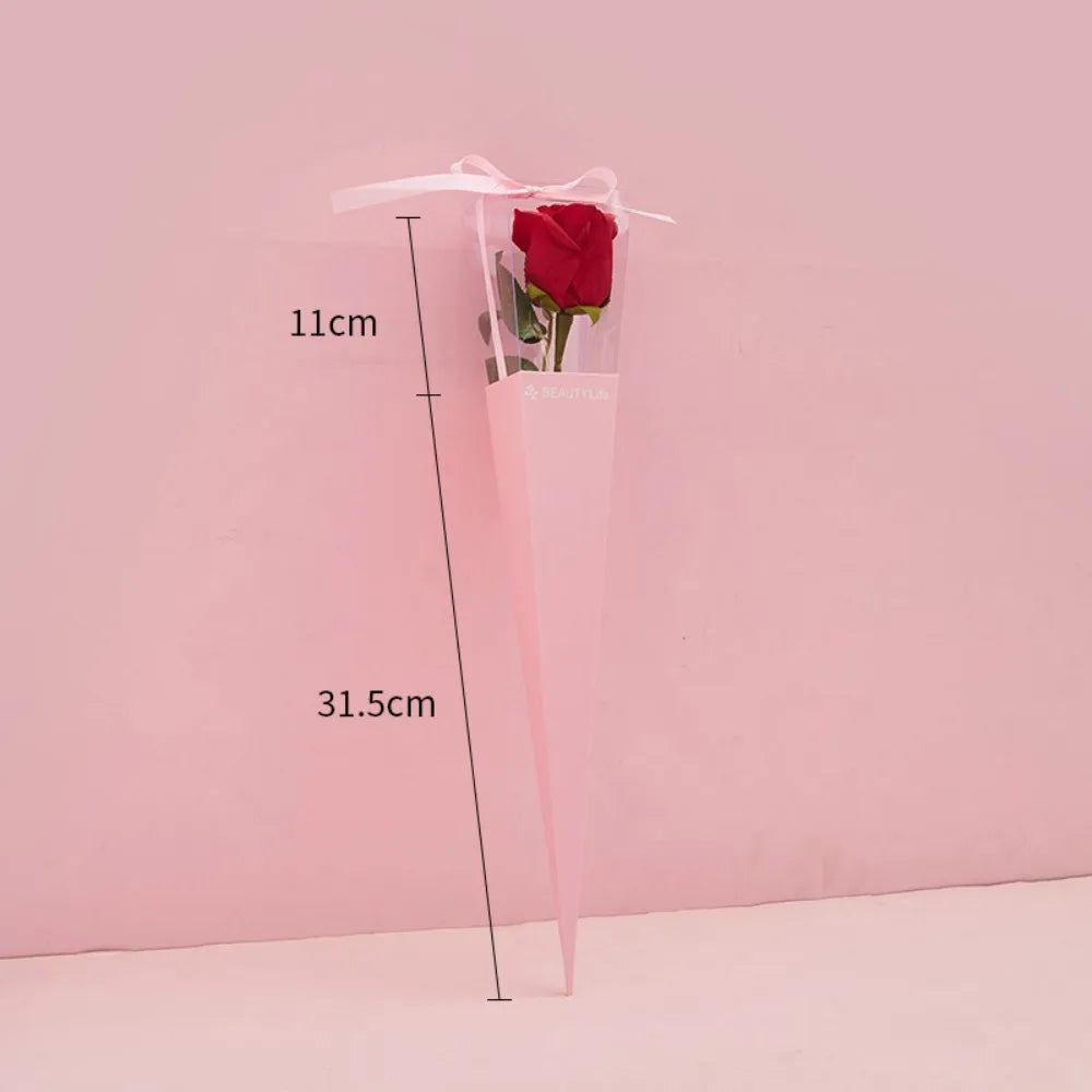 10Pcs Clear Window Bouquet Box Single Rose Bouquet Wrapping Paper Valentine'S Day Flower Art Box Gift Box Paper Bags Cases