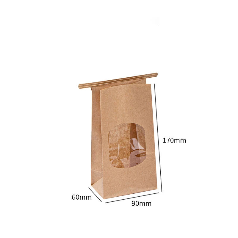 50Pcs Small Bakery Cookie Bags with Window Kraft Paper Brown Tin Tie Coffee Bags for Homemade Bread Cookie Coffee Bean Snack