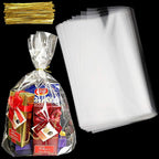 100/200 Pieces of Cellophane Packaging Processing Bag Transparent Flat with Color Tie Wire for Gift Packaging, Bakery, Candy