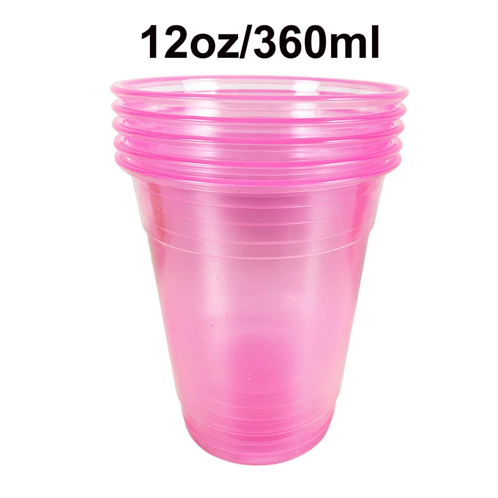 20-200Pcs 12Oz Neon Solid Color Disposable Plastic Cup Pink, Orange, Blue, Green Ice Coffee Cup Clear Plastic Cup Glow in the UV
