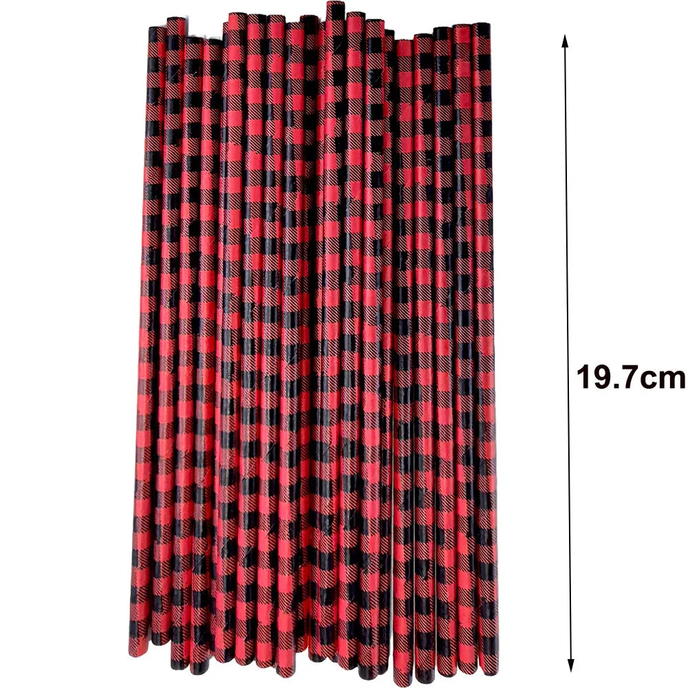 50Pcs Christmas Paper Straws Christmas Tree Elk Snowflakes Striped Straws Disposable Biodegradable Drinking Straws Xmas Supplies