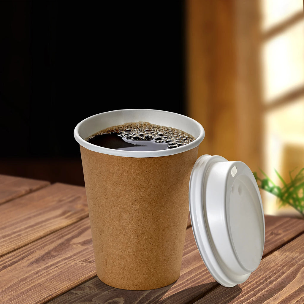 50 Count Disposable Coffee Cups Lids 80Mm Plastic Lids for 8OZ Coffee Cups Suitable for Cold and Hot Drinks Milk Tea White Black