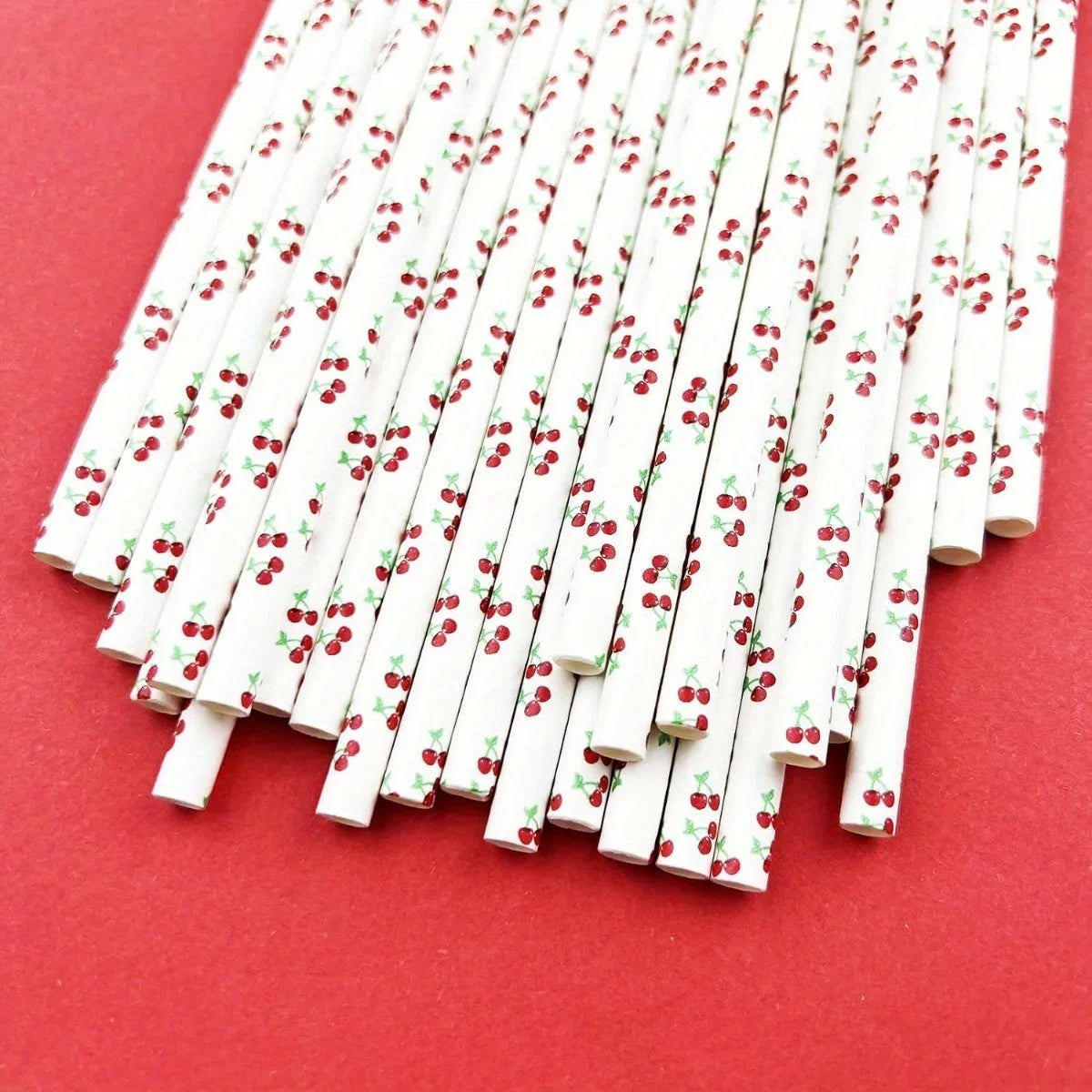25Pcs Colorful Disposable Paper Straws Pink Cherry Drinking Straws Juice Birthday Wedding Party Decor Supplies Baby Shower