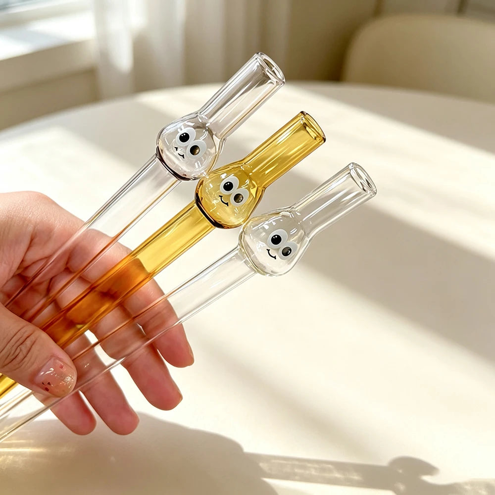 1Ps Reusable High Borosilicate Glass Straw Wide 12Mm Pearl Milkshake Bubble Tea Straw with 1Pc Brush Bar Accessories