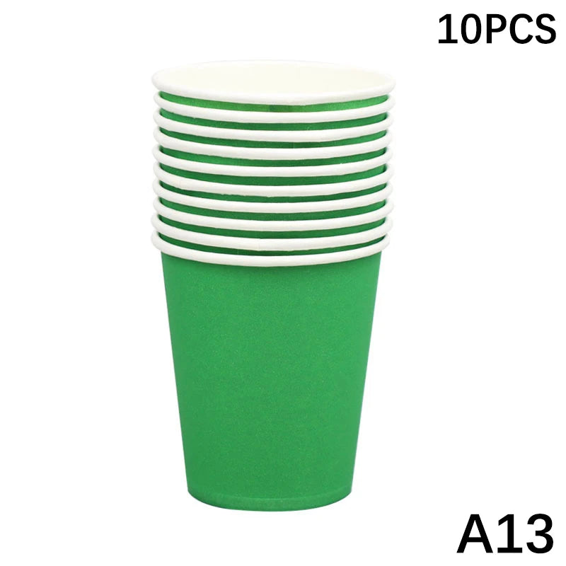 10PCS 9Oz/250Ml Solid Color Thick Paper Cup Disposable Cup Wedding Birthday Party Disposable Tableware Disposable Paper Cup Set