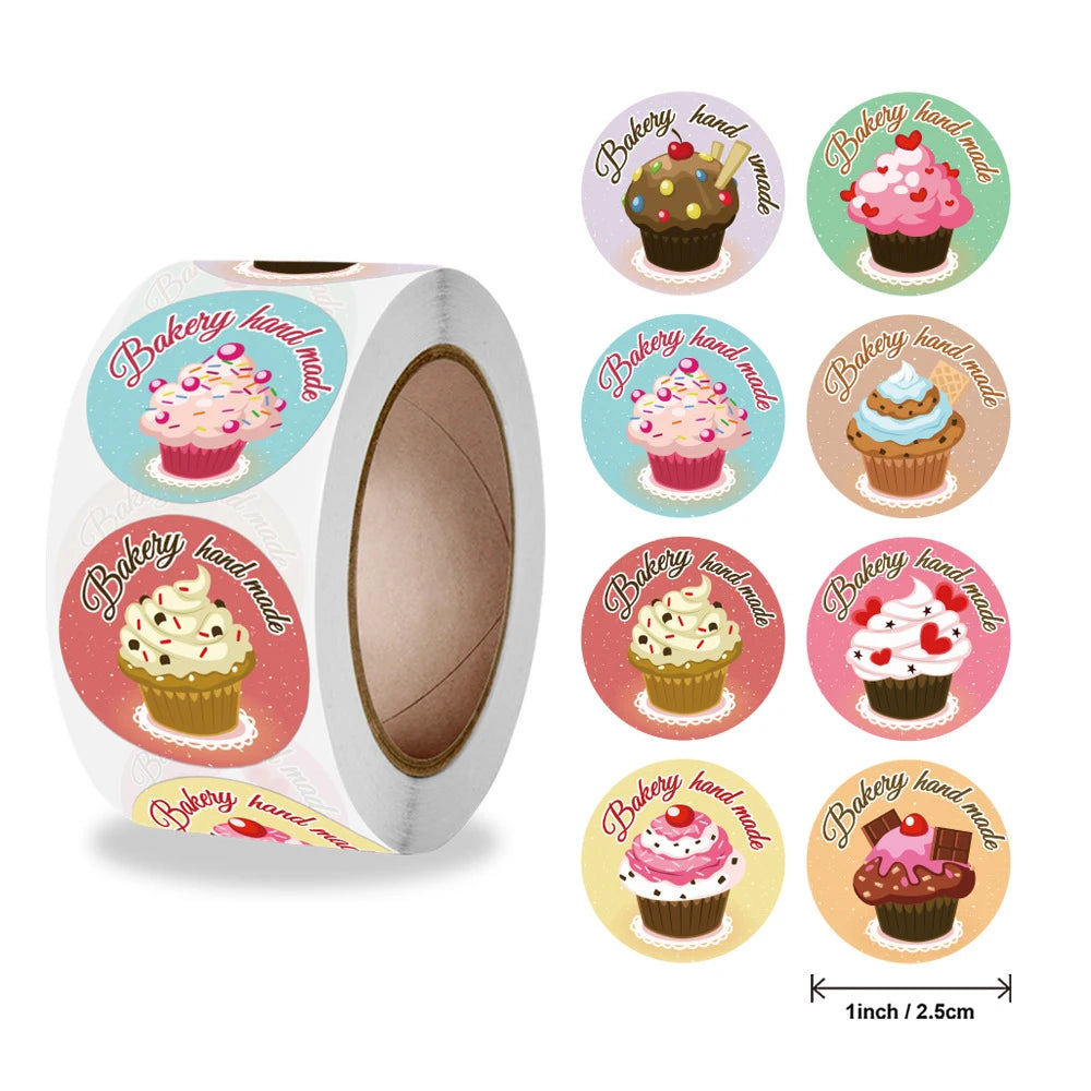 50-500Pcs 1Inch Cute Cake Baking Handmade Stickers Party Gift Wrapping Thank You DIY Decoration Label