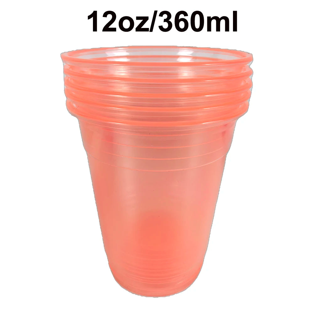 20-200Pcs 12Oz Neon Solid Color Disposable Plastic Cup Pink, Orange, Blue, Green Ice Coffee Cup Clear Plastic Cup Glow in the UV