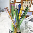 12Pcs Reusable High Borosilicate Glass Straw Wide 12Mm Pearl Milkshake Bubble Tea Straw with Brush Bar Accessories