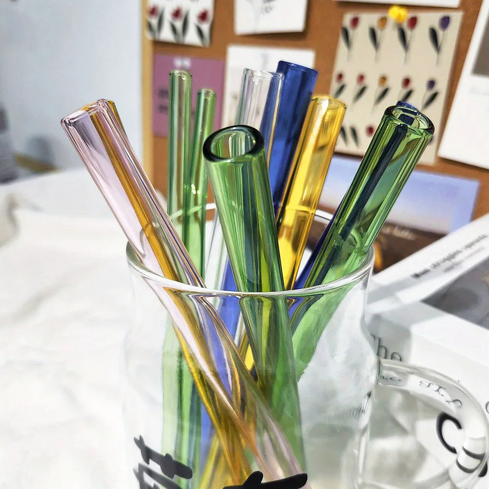 12Pcs Reusable High Borosilicate Glass Straw Wide 12Mm Pearl Milkshake Bubble Tea Straw with Brush Bar Accessories