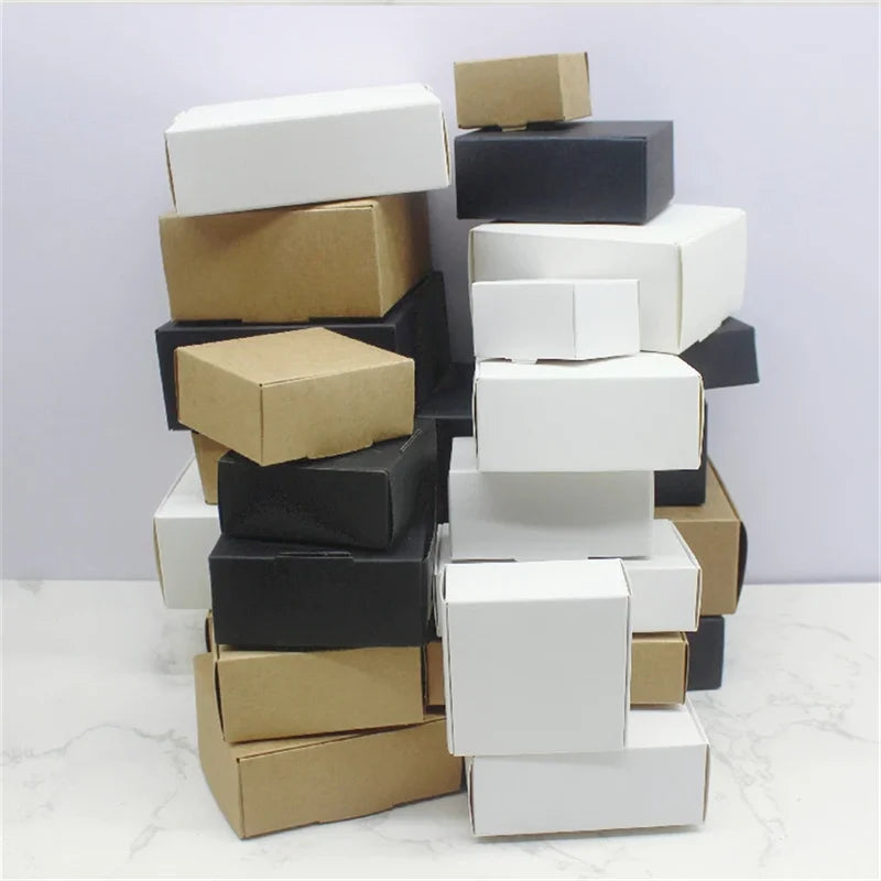 10Pcs Handmade Gift Packaging with Multiple Sizes, White Kraft Paper, Black Box, Christmas Packaging, Packaging Box