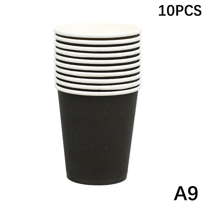 10PCS 9Oz/250Ml Solid Color Thick Paper Cup Disposable Cup Wedding Birthday Party Disposable Tableware Disposable Paper Cup Set