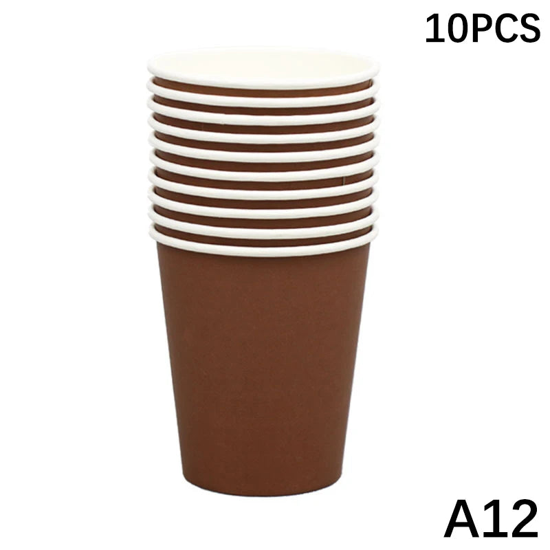 10PCS 9Oz/250Ml Solid Color Thick Paper Cup Disposable Cup Wedding Birthday Party Disposable Tableware Disposable Paper Cup Set