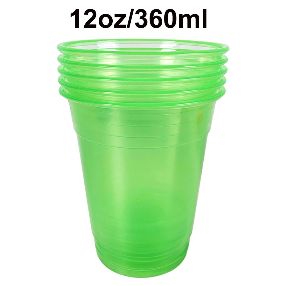 20-200Pcs 12Oz Neon Solid Color Disposable Plastic Cup Pink, Orange, Blue, Green Ice Coffee Cup Clear Plastic Cup Glow in the UV