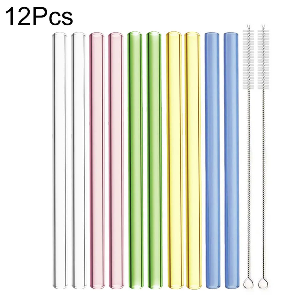 12Pcs Reusable High Borosilicate Glass Straw Wide 12Mm Pearl Milkshake Bubble Tea Straw with Brush Bar Accessories