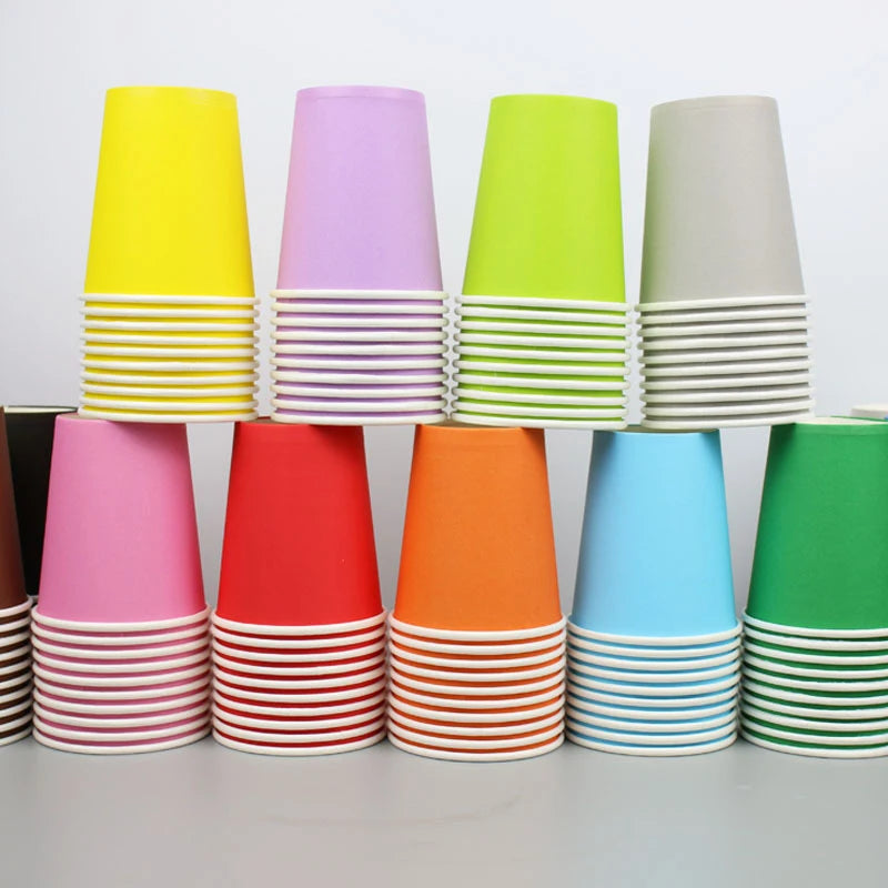 10PCS 9Oz/250Ml Solid Color Thick Paper Cup Disposable Cup Wedding Birthday Party Disposable Tableware Disposable Paper Cup Set