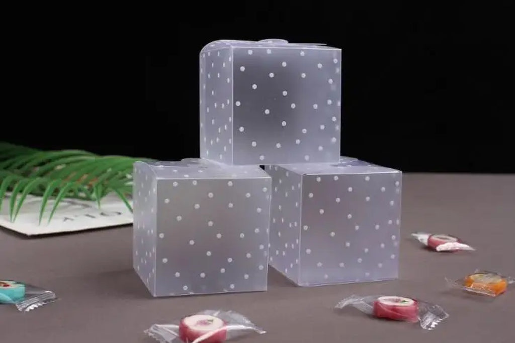 50Pcs/Lot Clear PVC Candy Packaging Box Square Transparent Cake Box Dot DIY Plastic Packaging Gift Box Wedding Party Decorations