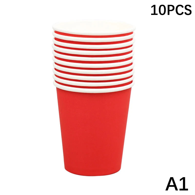 10PCS 9Oz/250Ml Solid Color Thick Paper Cup Disposable Cup Wedding Birthday Party Disposable Tableware Disposable Paper Cup Set