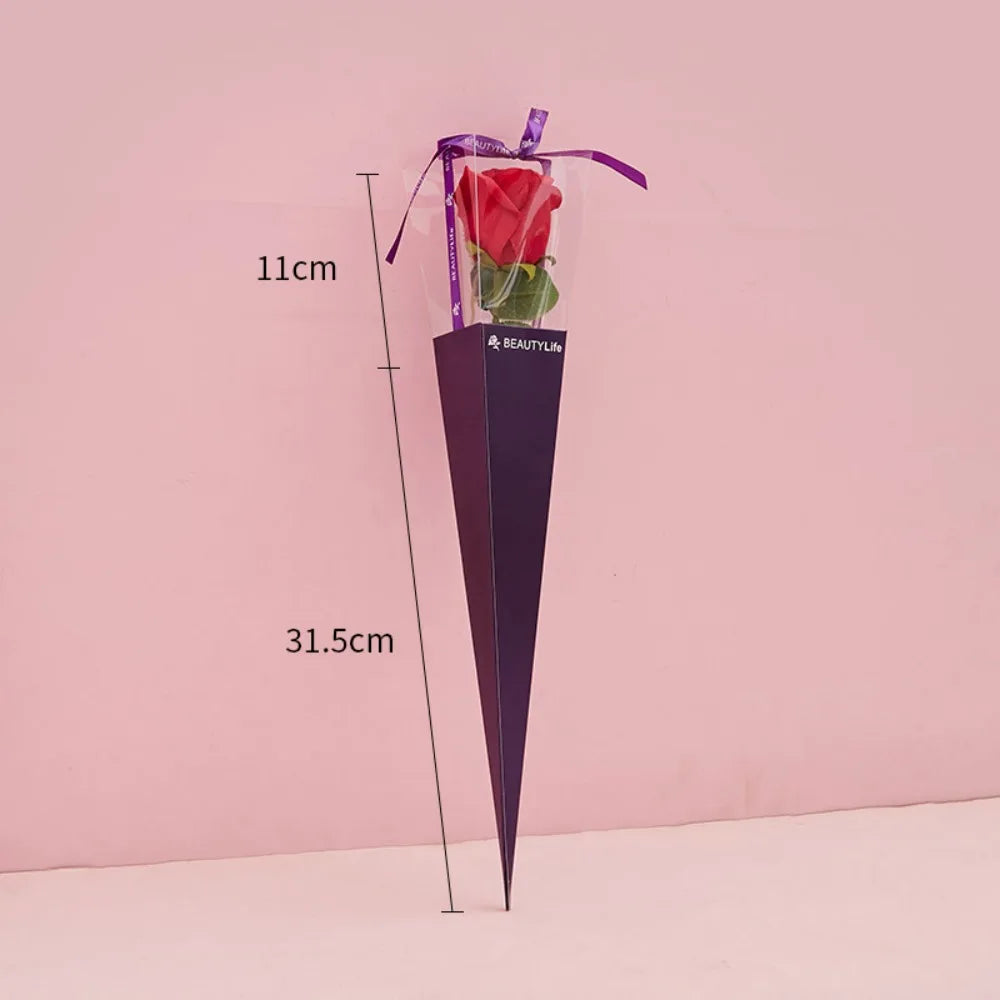 10Pcs Clear Window Bouquet Box Single Rose Bouquet Wrapping Paper Valentine'S Day Flower Art Box Gift Box Paper Bags Cases