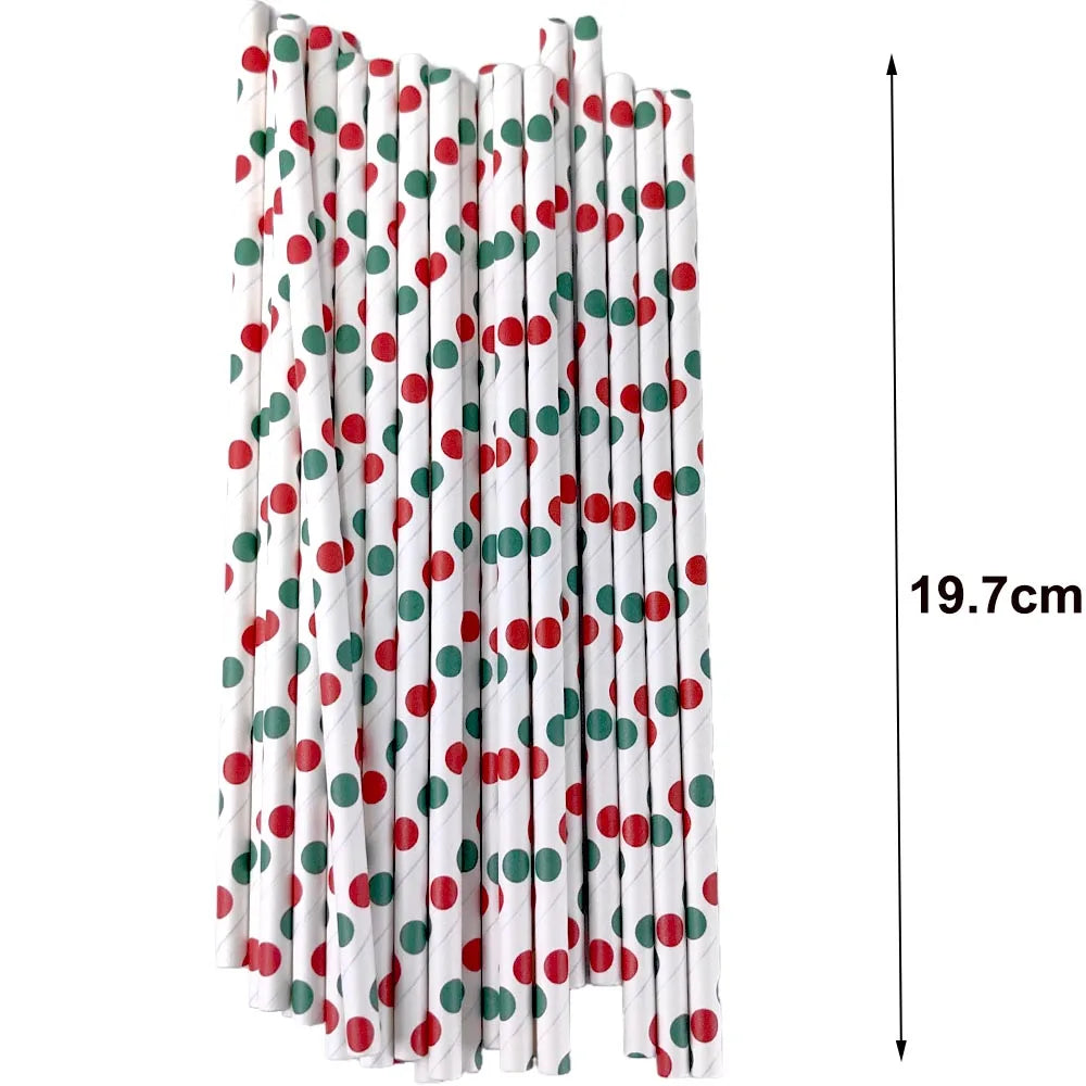 50Pcs Christmas Paper Straws Christmas Tree Elk Snowflakes Striped Straws Disposable Biodegradable Drinking Straws Xmas Supplies
