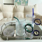 8-Pack 8 Colors Glass Straws Reusable Eco-Friendly Drinking Straws with 2 Cleaning Brush Tea Juice Cocktail Party Supply Summer