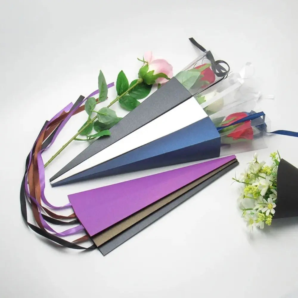 10Pcs Clear Window Bouquet Box Single Rose Bouquet Wrapping Paper Valentine'S Day Flower Art Box Gift Box Paper Bags Cases