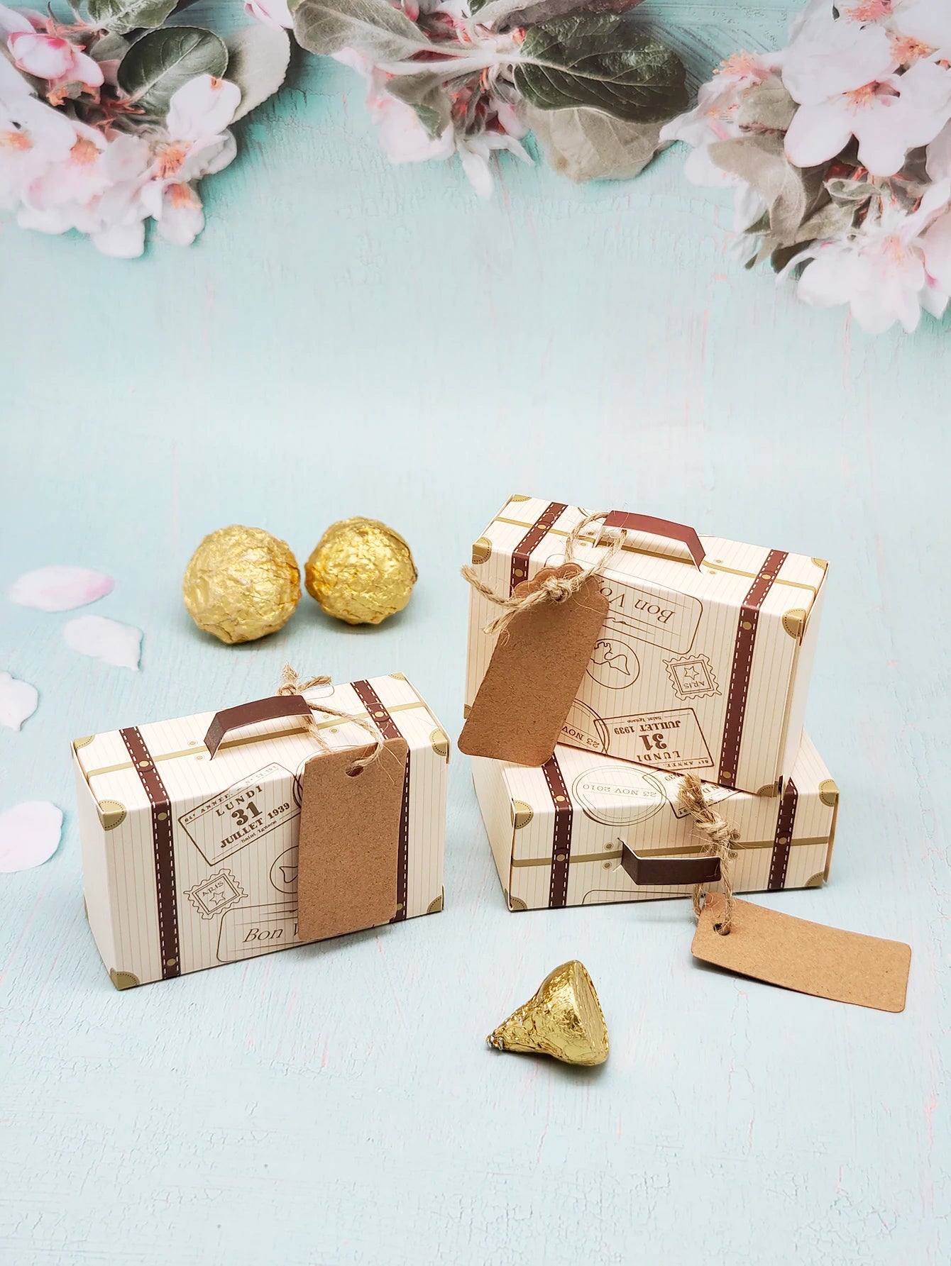 10Pcs Luggage with Hemp Rope Tag Packaging Box, Candy Box, Gift Packaging Box
