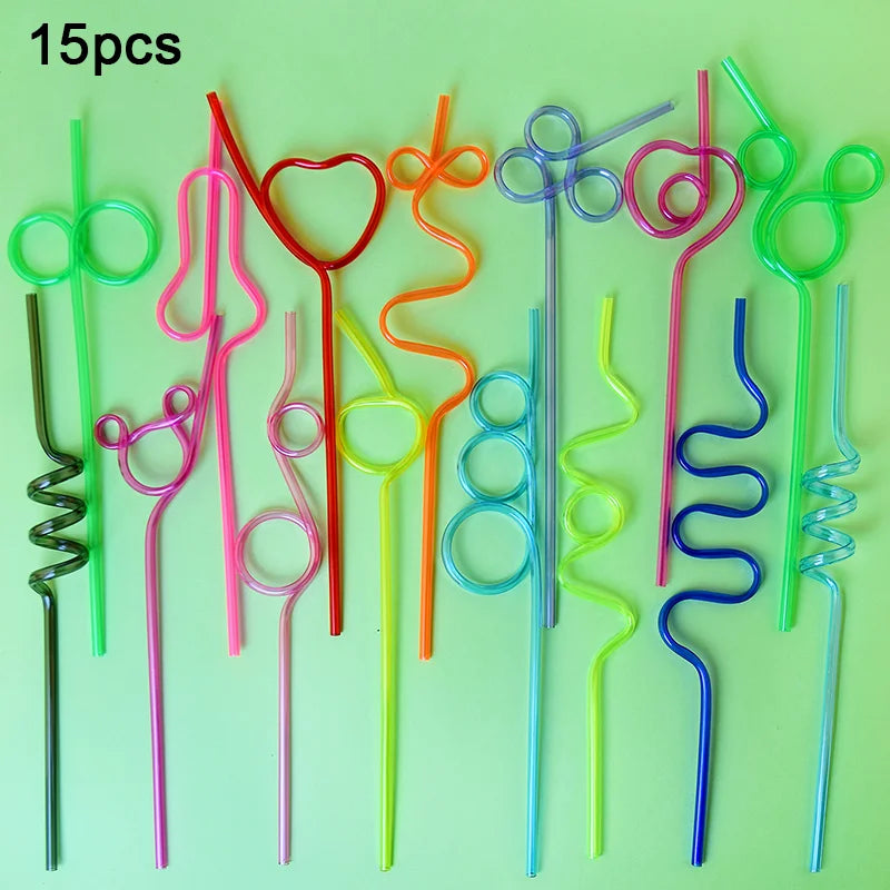6/8/12/15Pcs a Variety of Fun, Reusable Spiral Straws, Perfect for Birthday Parties, Bars, and Weddings