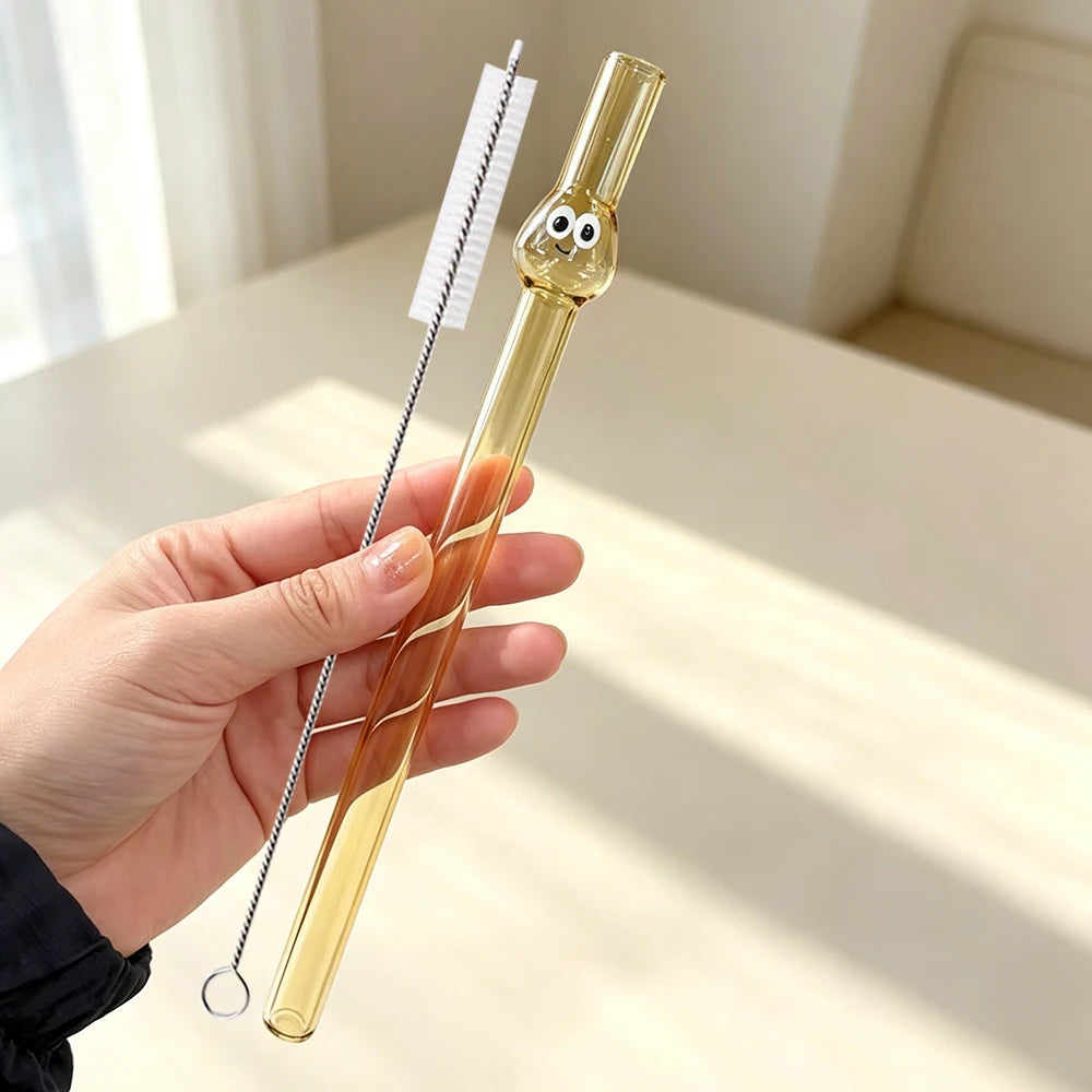 1Ps Reusable High Borosilicate Glass Straw Wide 12Mm Pearl Milkshake Bubble Tea Straw with 1Pc Brush Bar Accessories