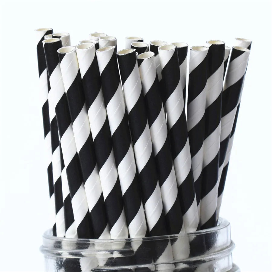 25Pcs Metallic Gold Heart Star Foil Stripe Paper Straws Silver Chevron Wedding Party Decor