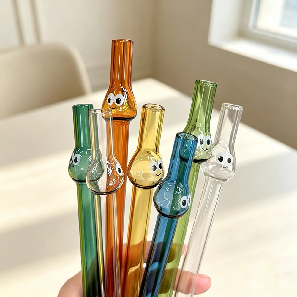 1Ps Reusable High Borosilicate Glass Straw Wide 12Mm Pearl Milkshake Bubble Tea Straw with 1Pc Brush Bar Accessories