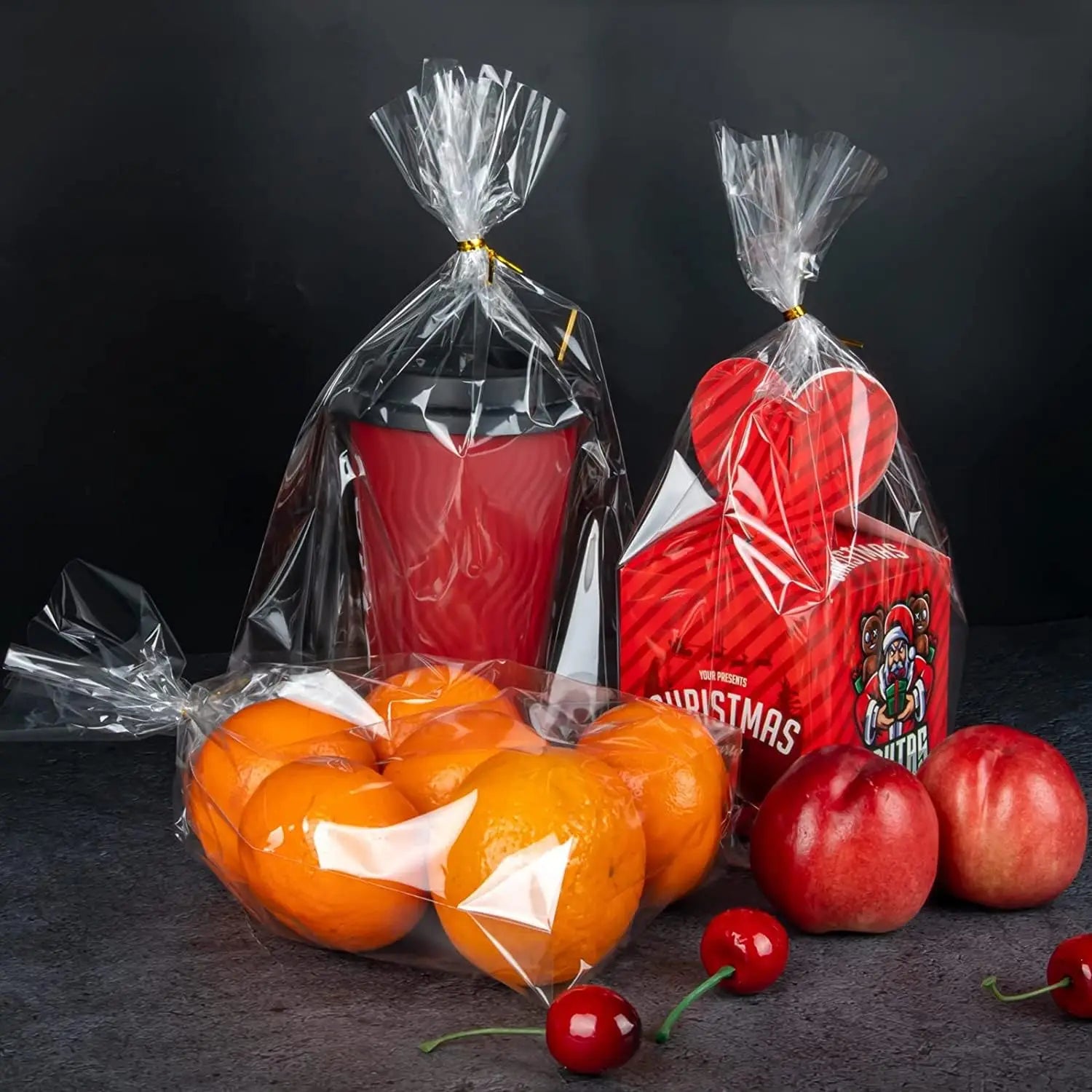 100/200 Pieces of Cellophane Packaging Processing Bag Transparent Flat with Color Tie Wire for Gift Packaging, Bakery, Candy