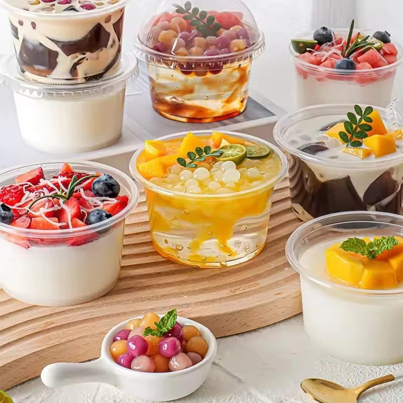 50PCS Disposable Dessert Cups with Lids Ice Cream Cup for Baking Wedding Party Festival Supplies Jelly Yogurt Plastic Cup