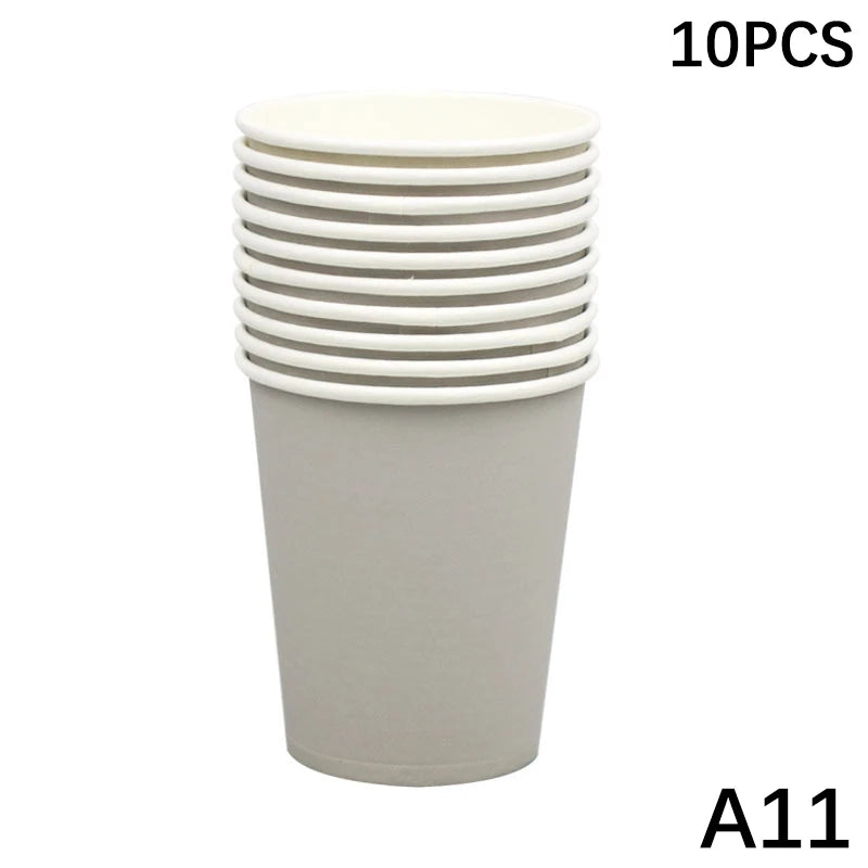 10PCS 9Oz/250Ml Solid Color Thick Paper Cup Disposable Cup Wedding Birthday Party Disposable Tableware Disposable Paper Cup Set