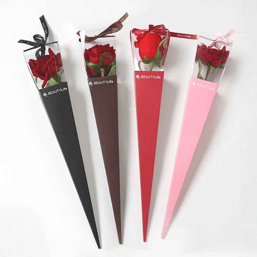 10Pcs Clear Window Bouquet Box Single Rose Bouquet Wrapping Paper Valentine'S Day Flower Art Box Gift Box Paper Bags Cases