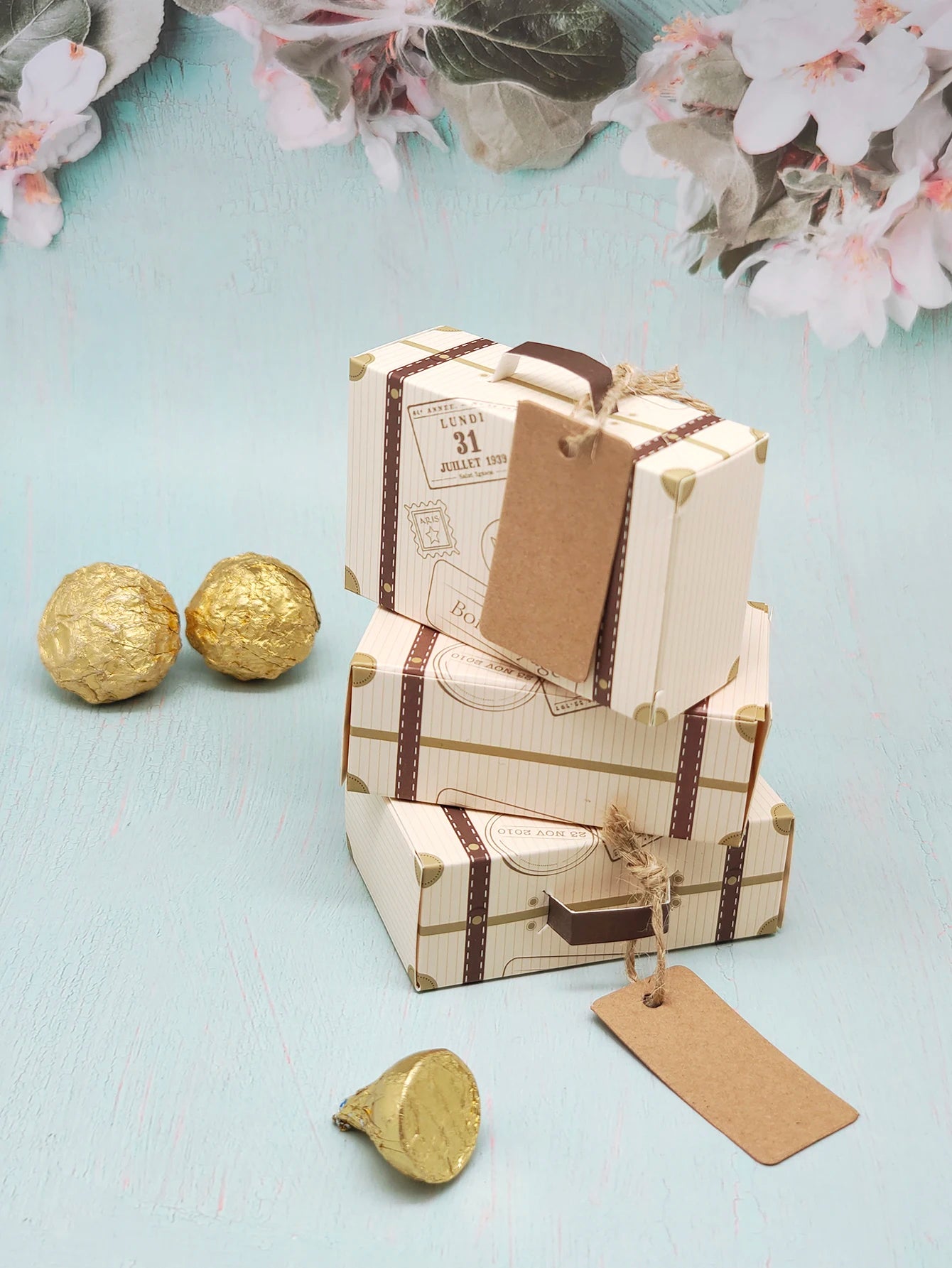 10Pcs Luggage with Hemp Rope Tag Packaging Box, Candy Box, Gift Packaging Box