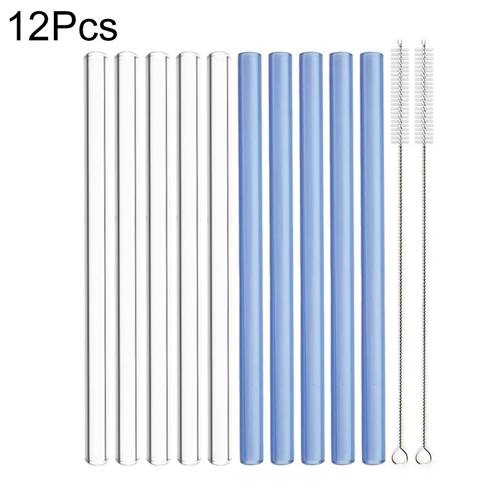 12Pcs Reusable High Borosilicate Glass Straw Wide 12Mm Pearl Milkshake Bubble Tea Straw with Brush Bar Accessories